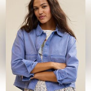 aerie Lavender Blue Button-Front Crop Jacket Chore (Reposh)